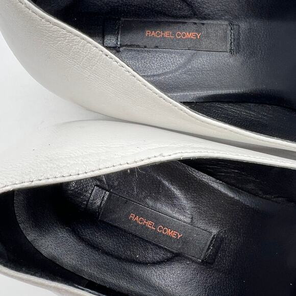 RACHEL COMEY Studded Leather Loafers Women 37 White Silver Square toe Block Heel - Picture 7 of 12